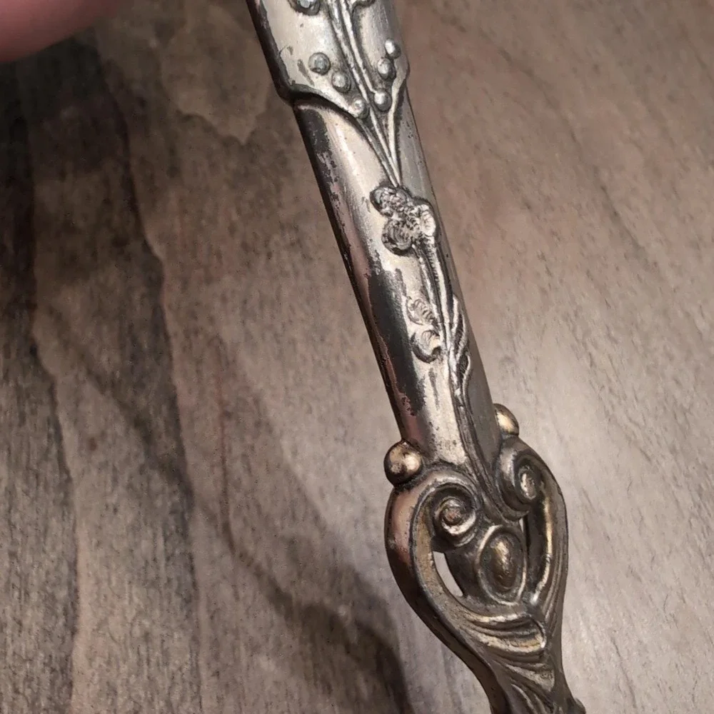 Large Vintage Art Nouveau Hand Mirror Ornate Rose Floral Silver Gold Tone Vanity